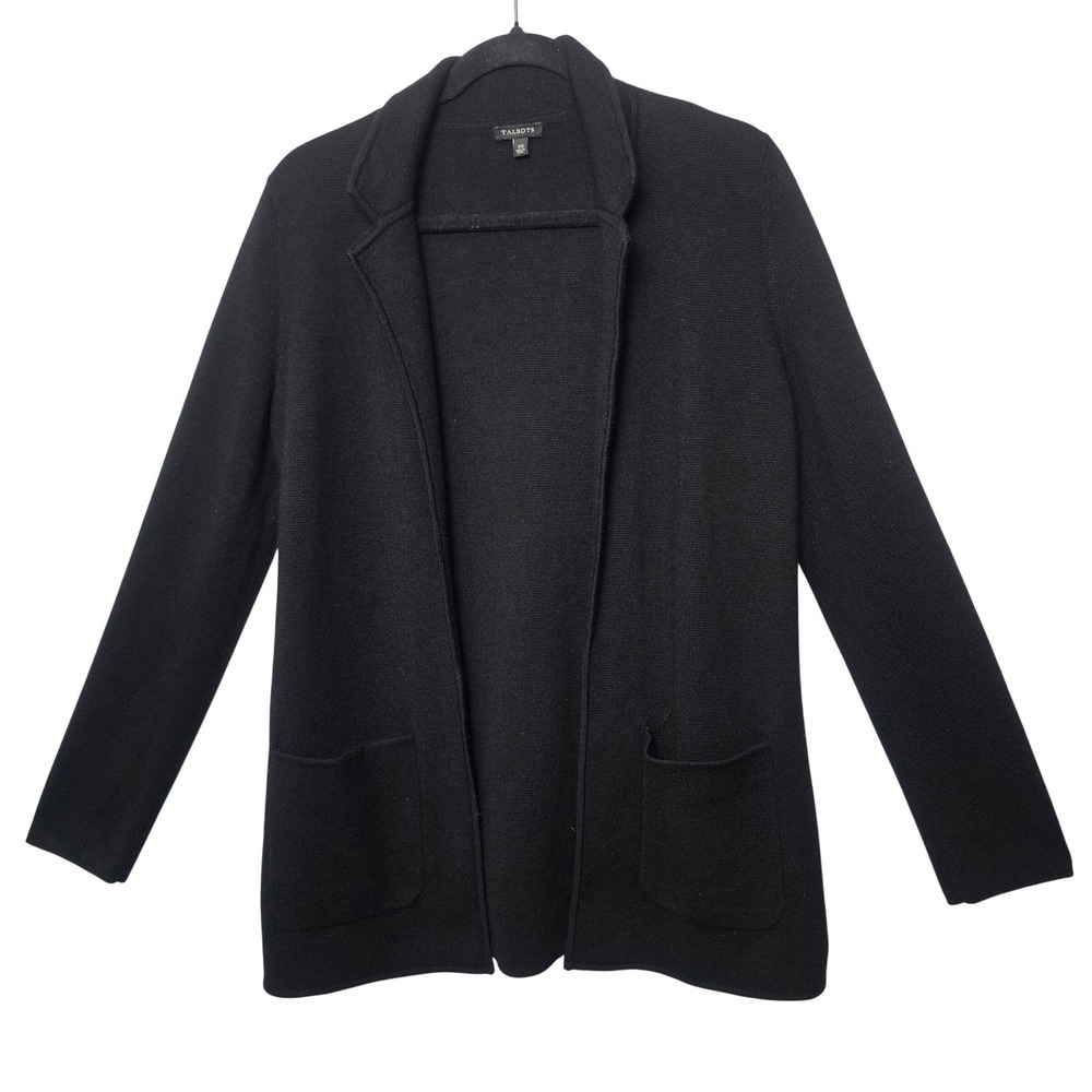 Talbots Womens Open Sweater Blazer XS Black Merino Wool Career Minimalist